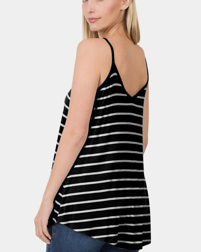 Zenana Striped V-Neck Curved Hem Cami