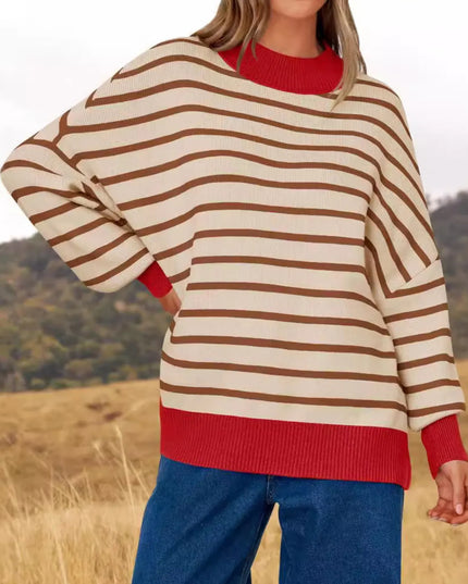 Striped Round Neck Long Sleeve Sweater