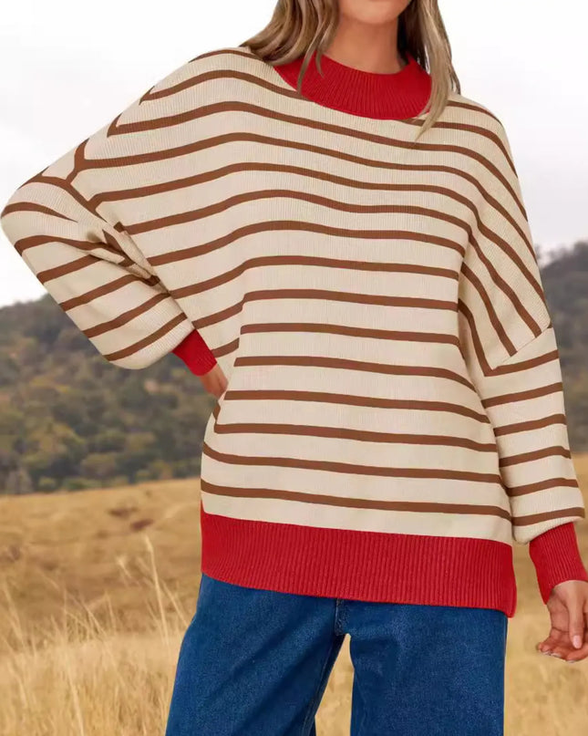 Striped Round Neck Long Sleeve Sweater