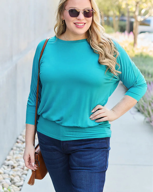 Basic Bae Full Size Round Neck Batwing Sleeve Top