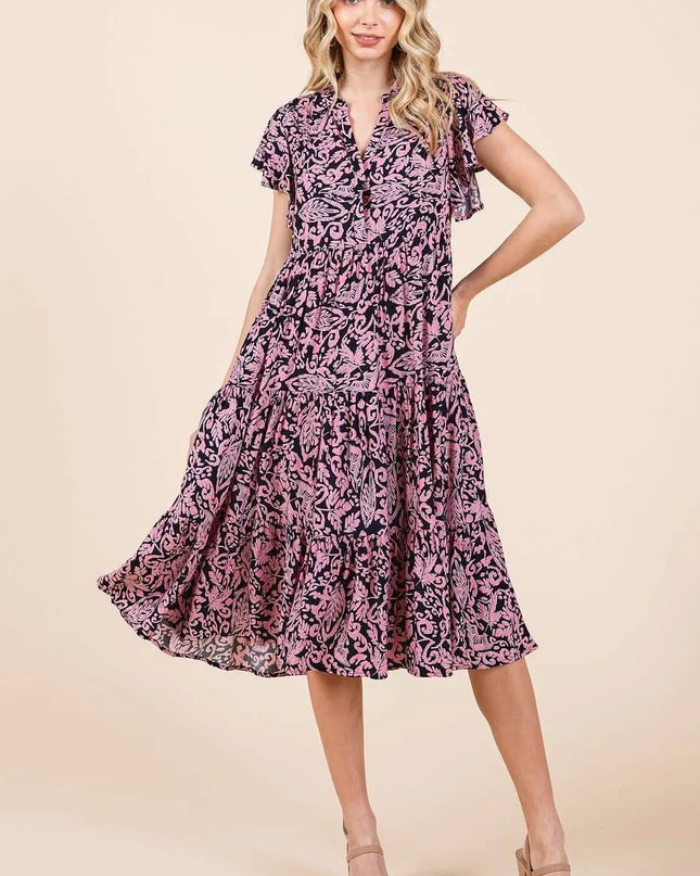 Mittoshop Abstract Print Ruffle Tier Midi Dress