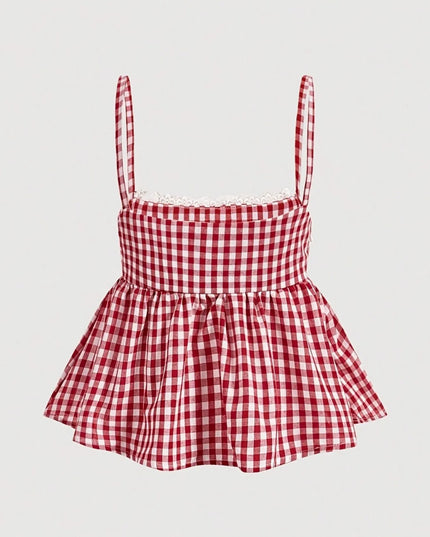 Gingham Check Peplum Cami Top