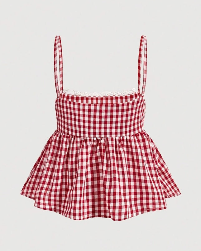 Gingham Check Peplum Cami Top