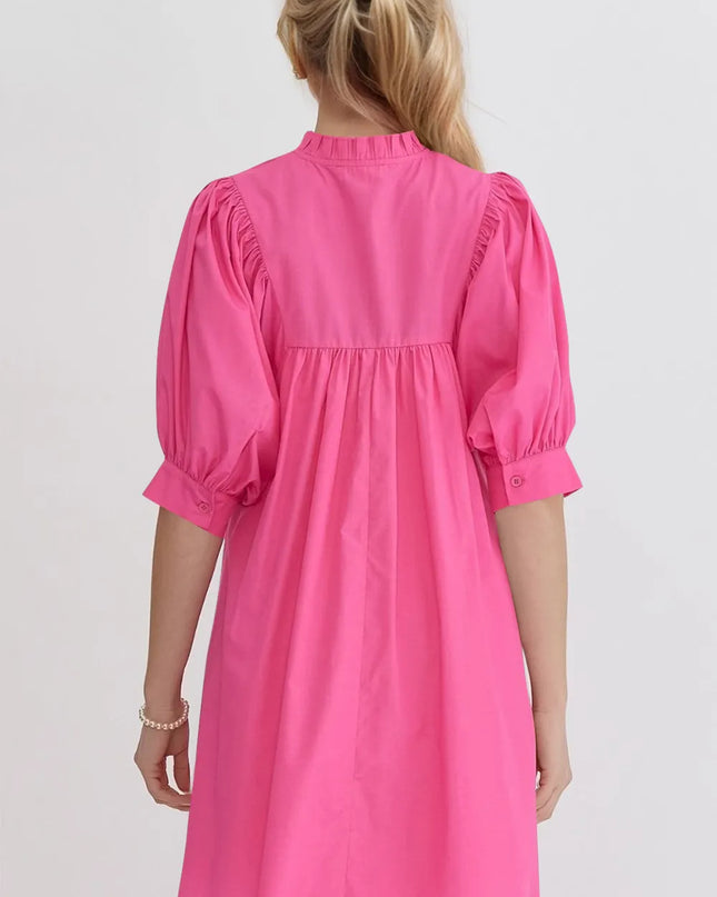 Oh Frill Notched Puff Sleeve Babydoll Mini Dress