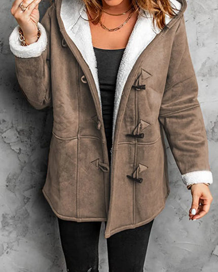 Full Size Cozy Sherpa Lined Toggle Coat with Hood Plus Size