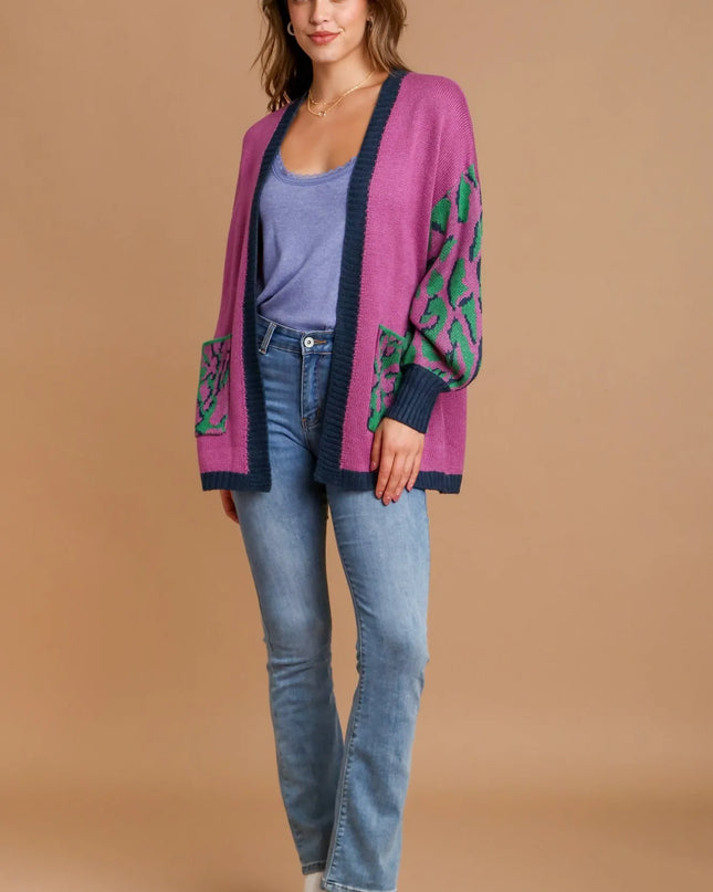 Umgee Animal Print Open Front Sweater Cardigan