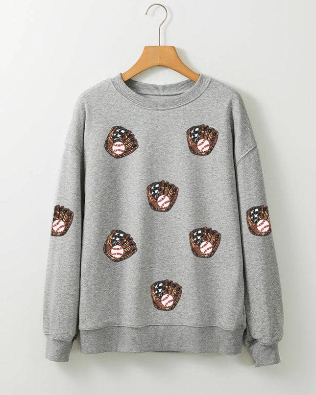 Sequin Baseball Patched Casual Sweatshirt