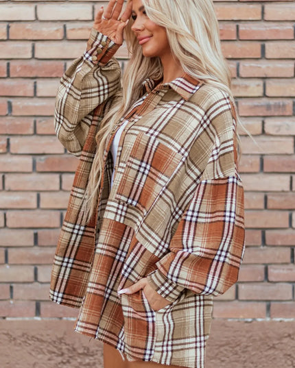 Plaid Snap Down Dropped Shoulder Shacket