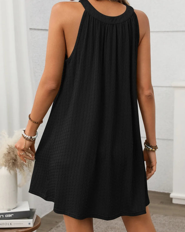 Textured Grecian Neck Mini Dress