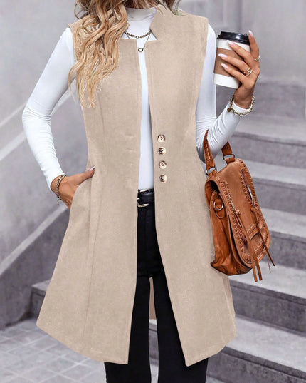 Button Up Longline Vest Coat Apricot