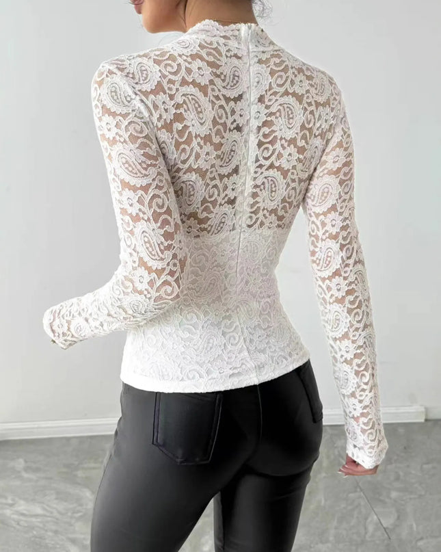 Zip Back Long Sleeve Lace Top