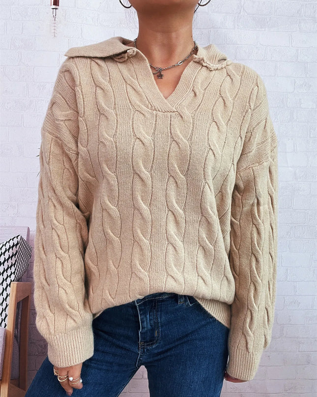 Cable Knit Johnny Collar Sweater