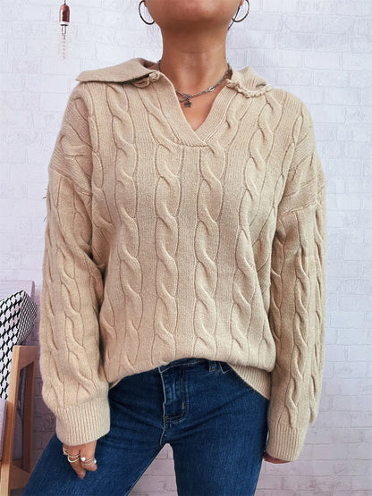 Cable Knit Johnny Collar Sweater