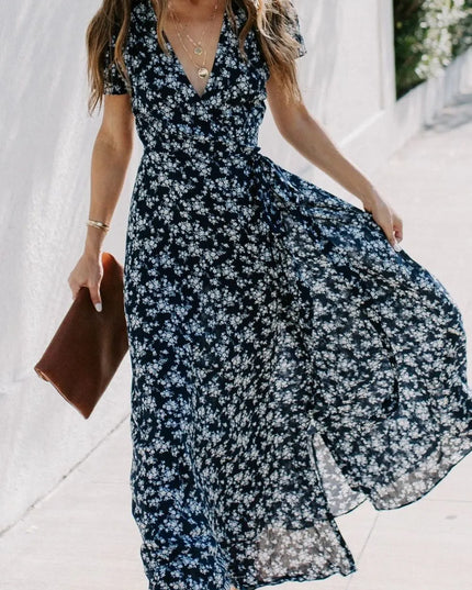 Floral Surplice Short Sleeve Dress