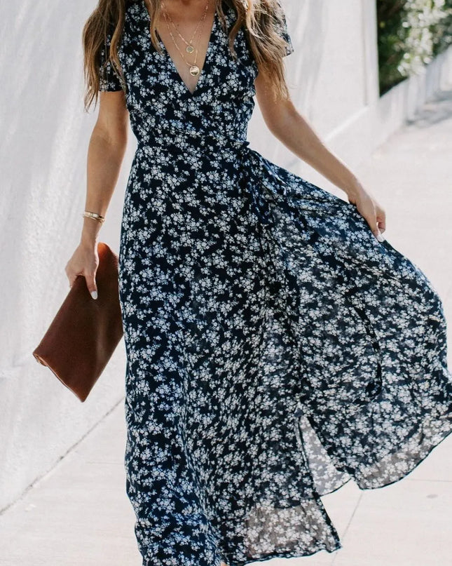 Floral Surplice Short Sleeve Dress