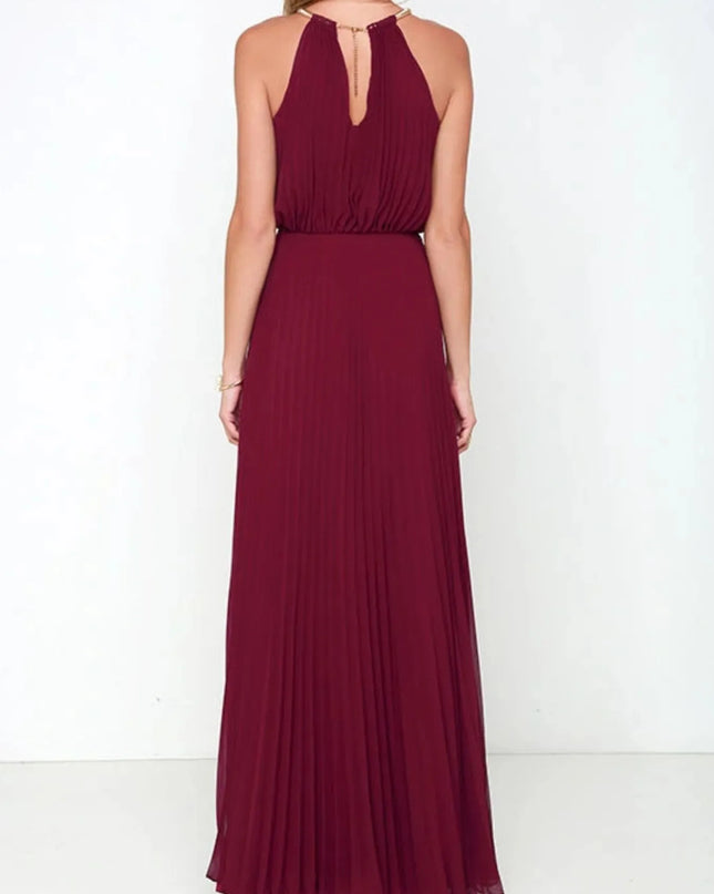 Pleated Sleeveless Maxi Tank Dress