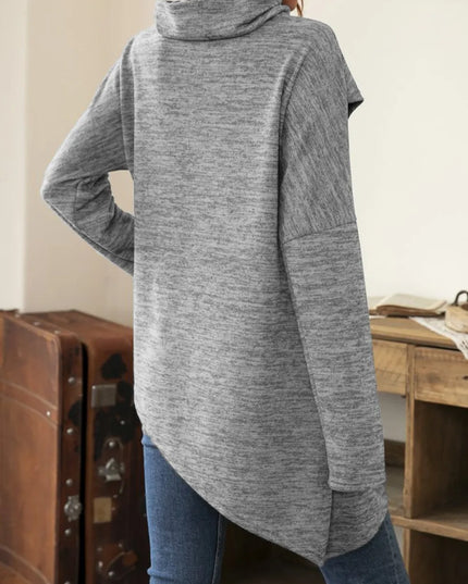 Asymmetrical Hem Cowl Neck Long Sleeve T-Shirt