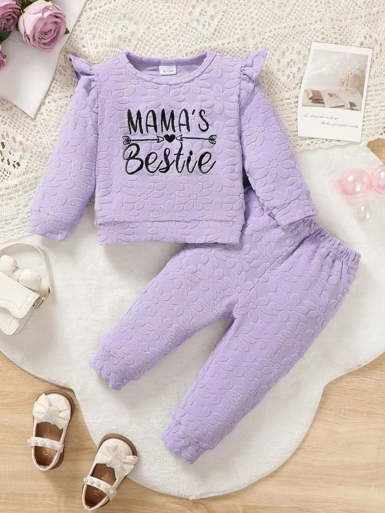 Children's Mama's Bestie Textured Outfit Set Lavender