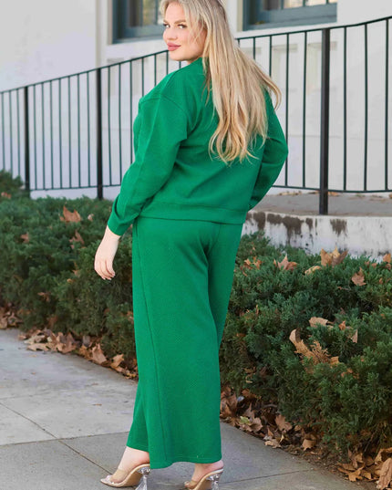 Double Take Full Size Textured Long Sleeve Top and Drawstring Pants Set