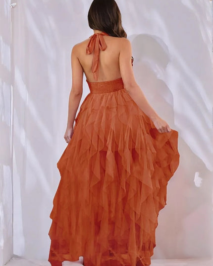 Halter Neck Irregular Mesh Dress