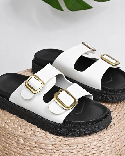 Double Buckle Slide Sandals 