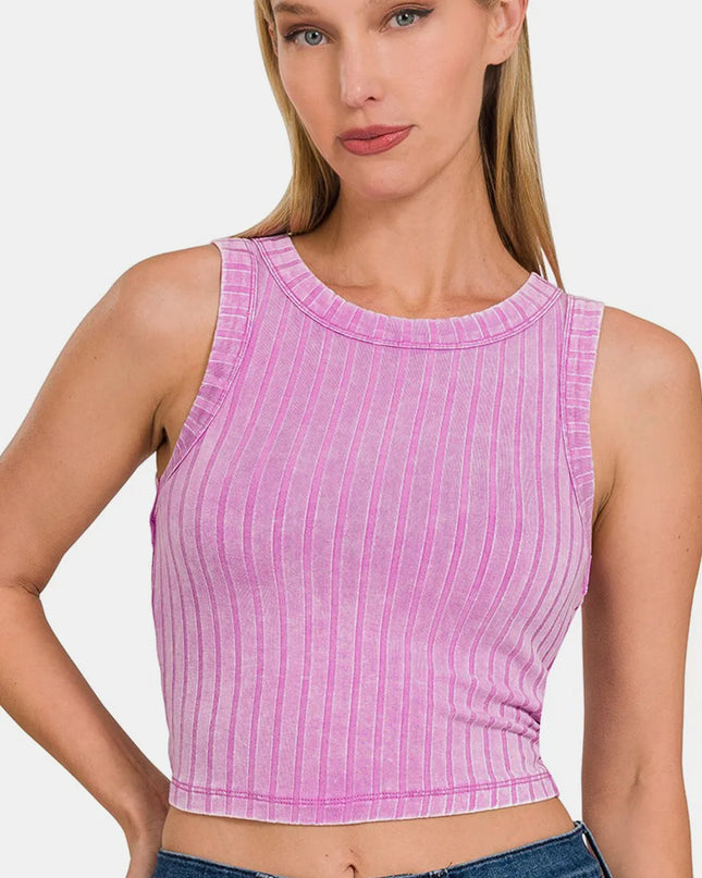 Zenana Ribbed Round Neck Cropped Tank MAUVE