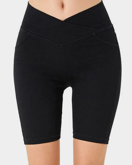 Basic Bae Asymmetrical Waist Denim Shorts with Pockets Black