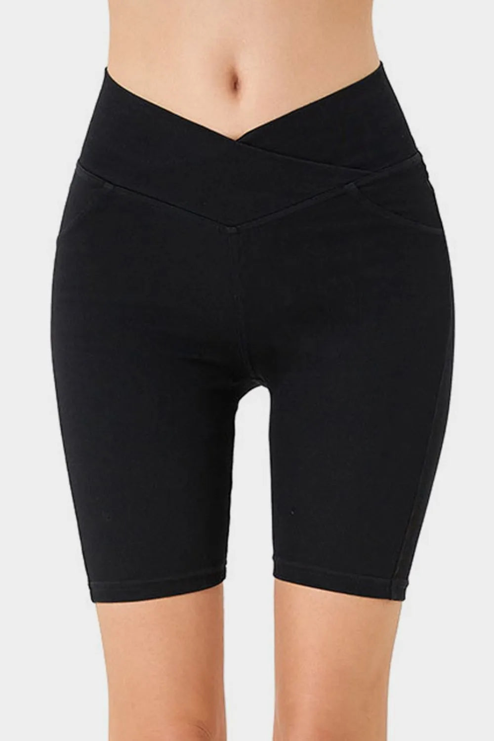 Basic Bae Asymmetrical Waist Denim Shorts with Pockets Black