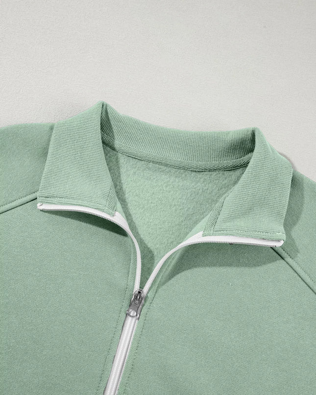 Drop Shoulder Zip Up Jacket and Drawstring Pants Active 2pcs Set