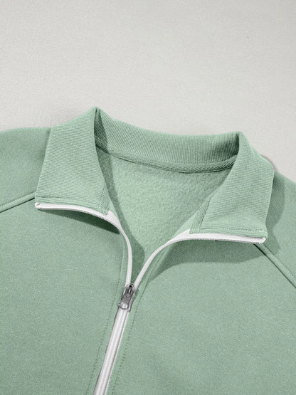 Drop Shoulder Zip Up Jacket and Drawstring Pants Active 2pcs Set