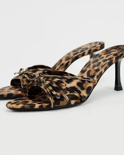 Bow Leopard Kitten Heel Sandals 
