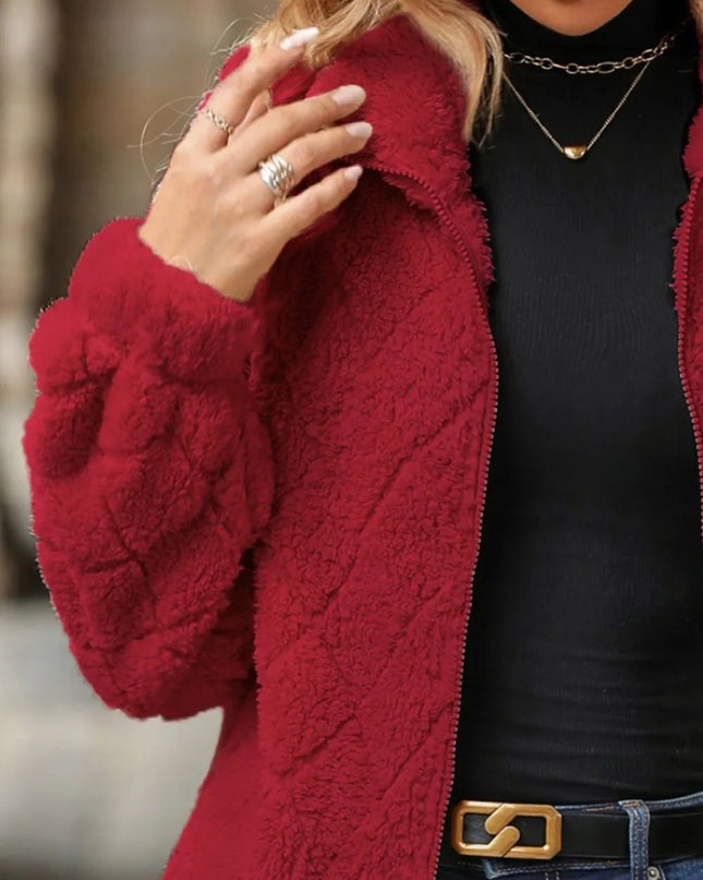 Fuzzy Pocketed Zip Up Jacket