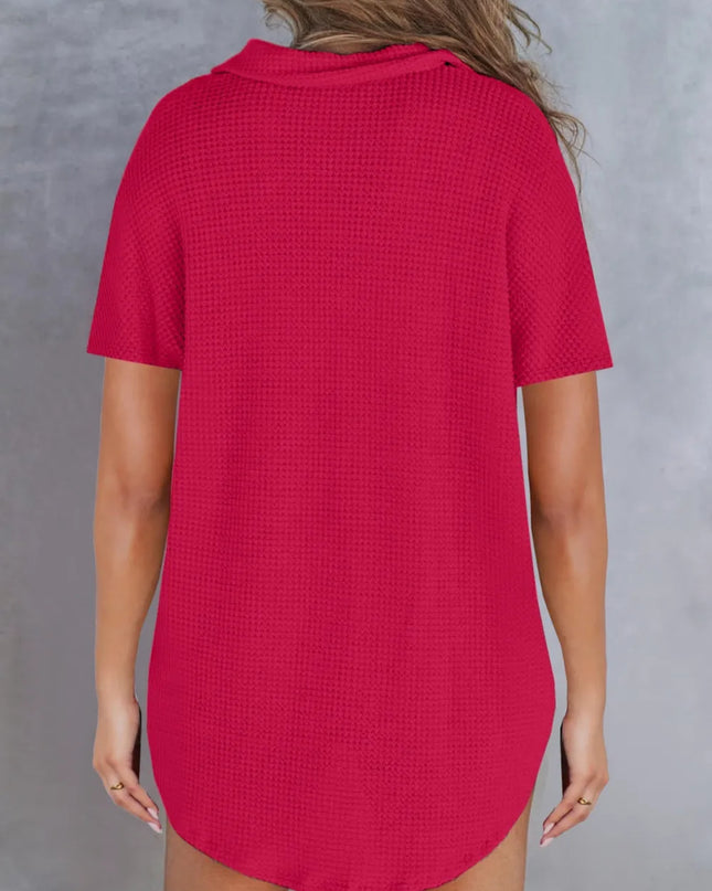 Waffle-Knit Short Sleeve Polo Shirt