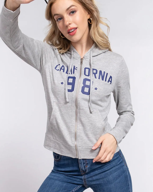 ACTIVE BASIC CALIFORNIA Zip Up Drawstring Long Sleeve Hoodie