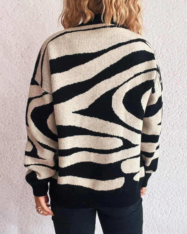 Zebra Print Round Neck Sweater