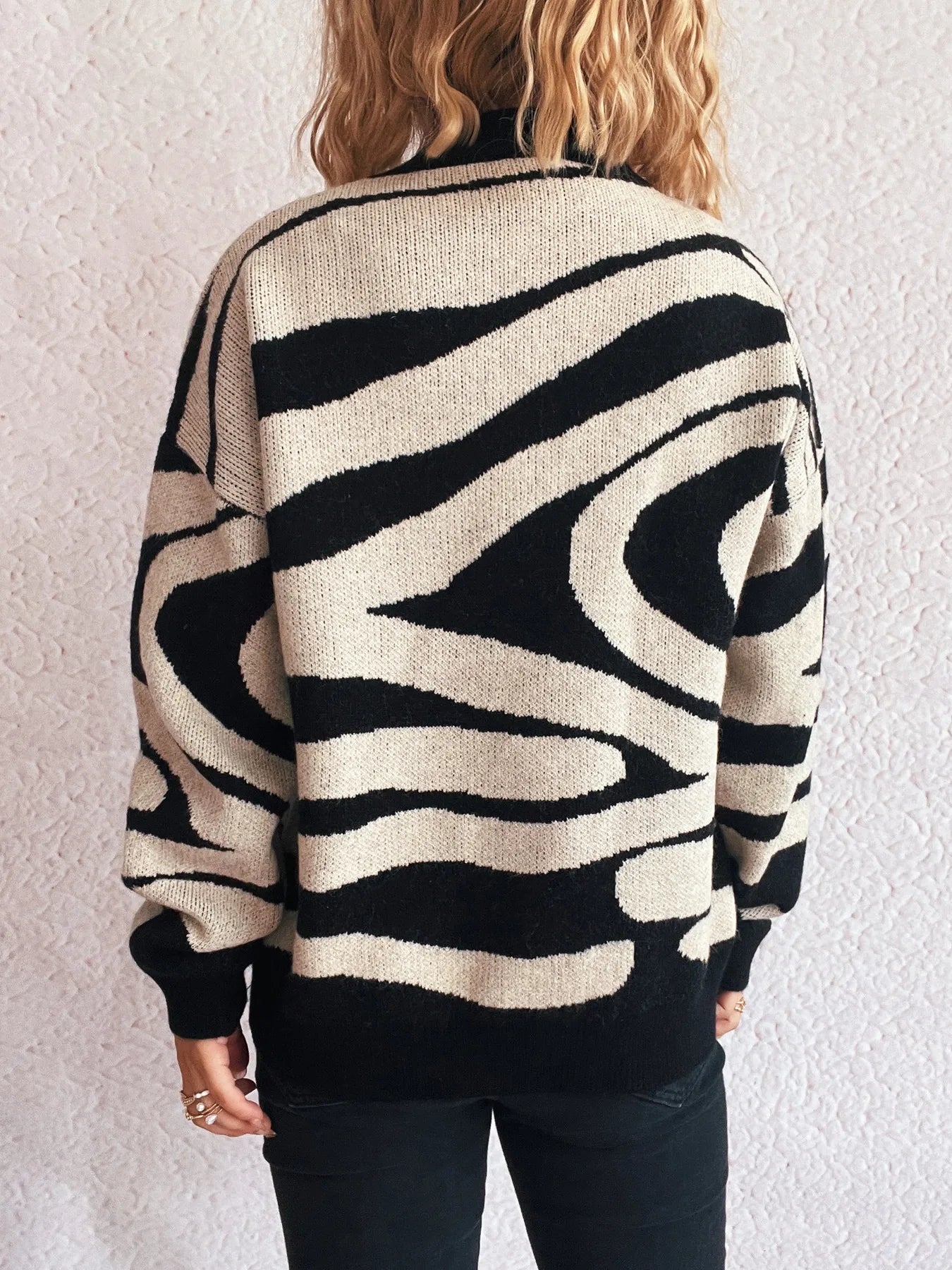 Zebra Print Round Neck Sweater