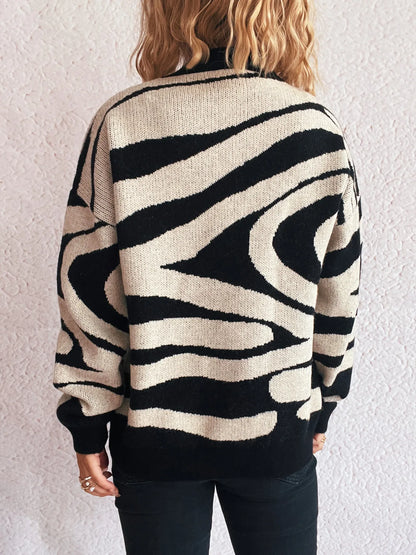 Zebra Print Round Neck Sweater