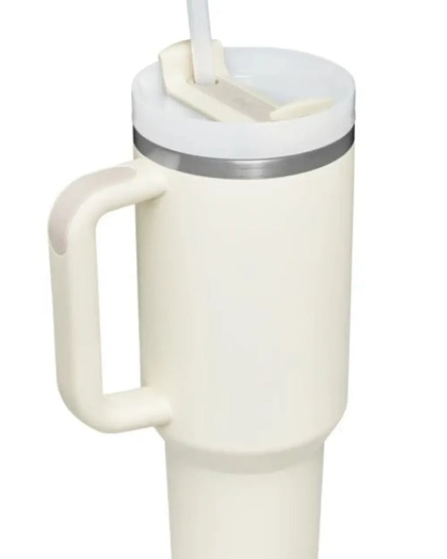 Stainless Steel Tumbler with Upgraded Handle and Straw Ivory One Size