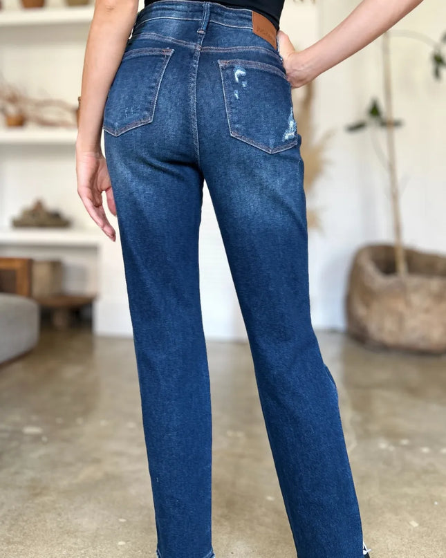 Judy Blue Full Size High Waist Rigid Magic Heavy Destroy Straight Jeans 
