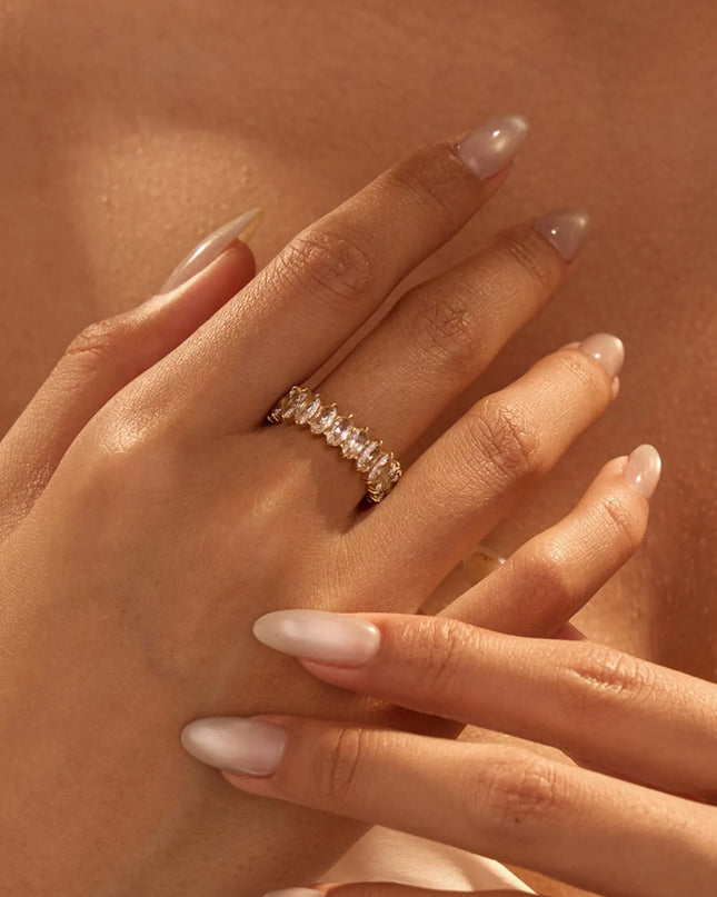 18K Gold-Plated Stainless Steel Zircon Ring Gold One Size