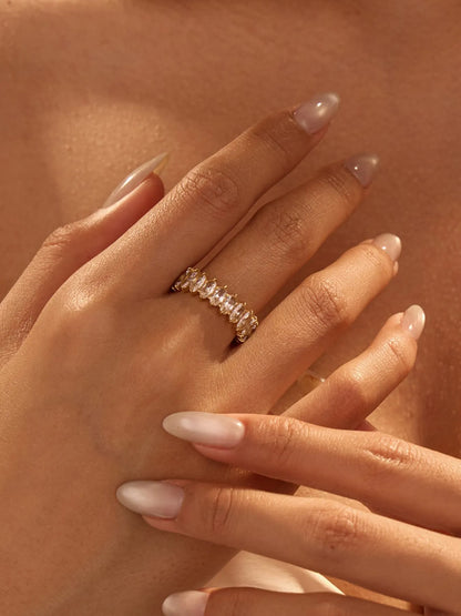 18K Gold-Plated Stainless Steel Zircon Ring Gold One Size