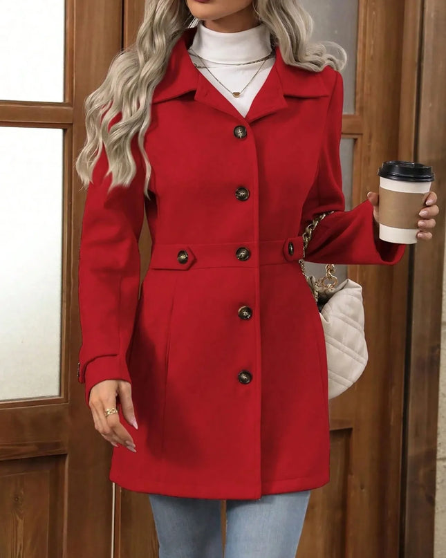 Button Up Long Sleeve Coat Red