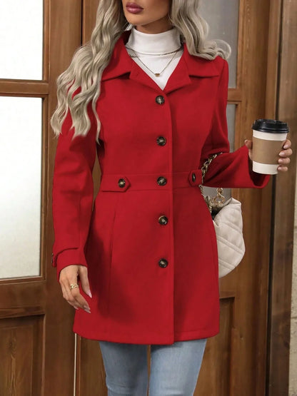 Button Up Long Sleeve Coat Red