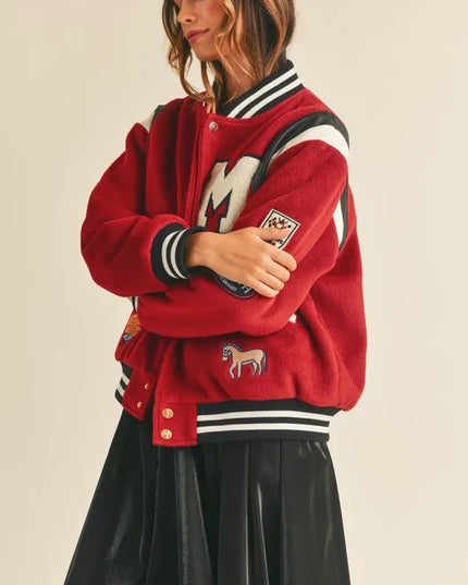 MABLE M Bomber Varsity Jacket with Patch Detail