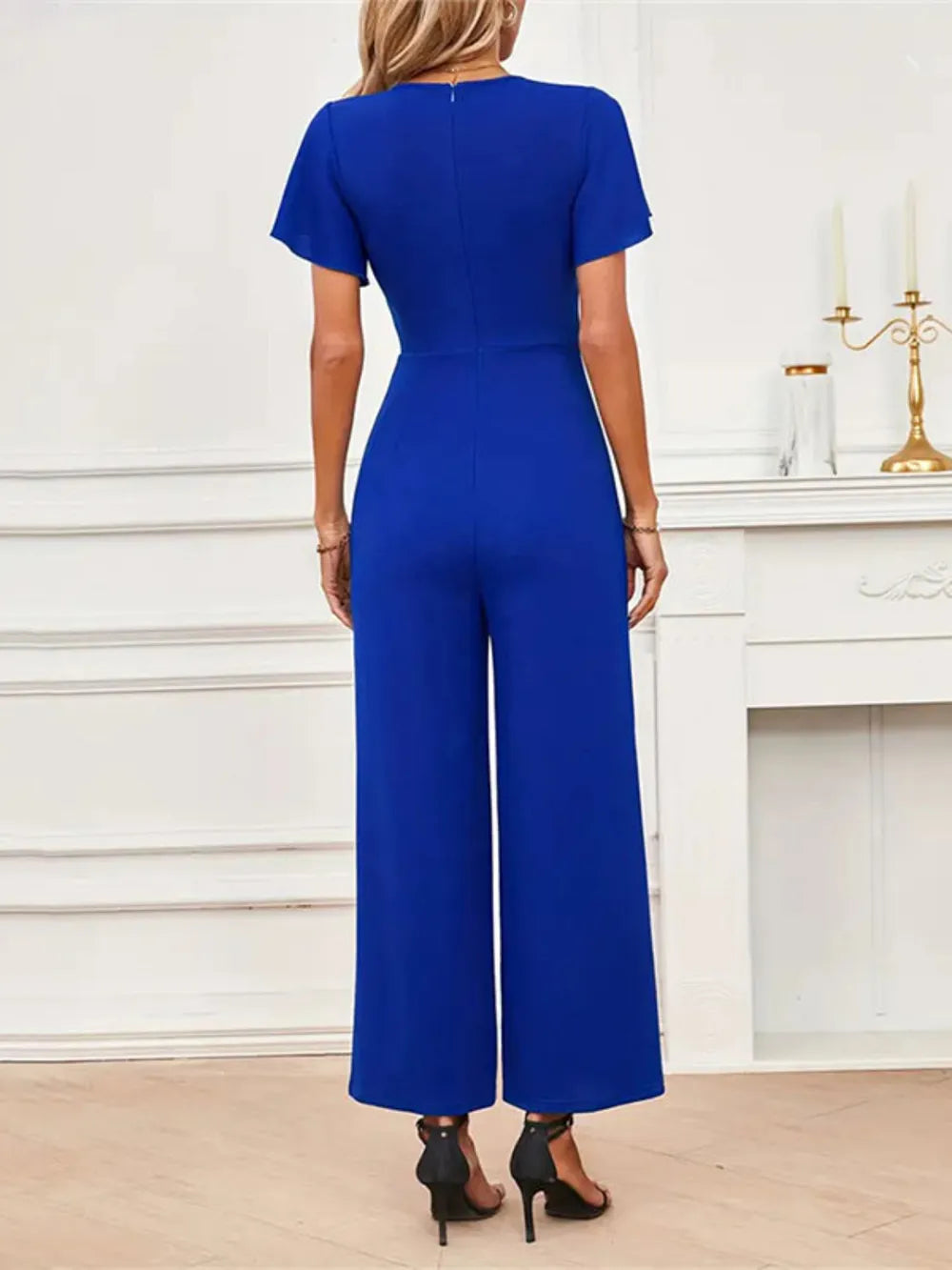V-Neck Flutter Sleeve Jumpsuit