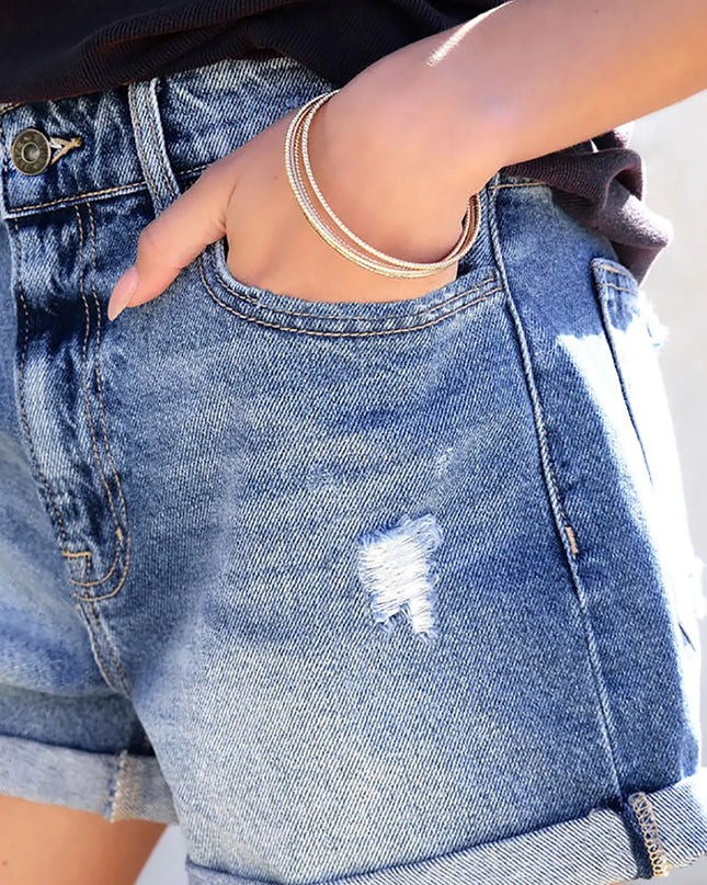 Distressed Denim Shorts 