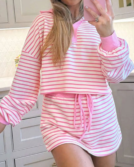 Striped Dropped Shoulder Top and Skirt Set