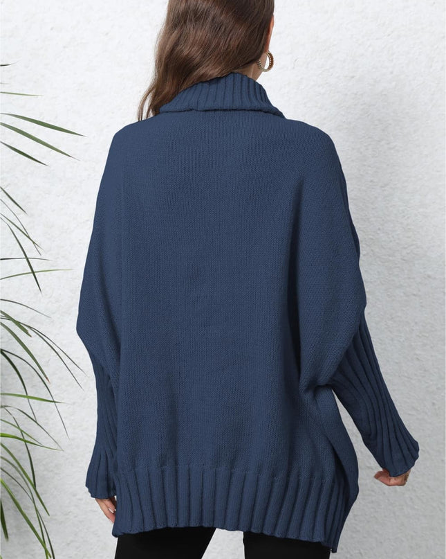 Turtle Neck Long Sleeve Ribbed Sweater