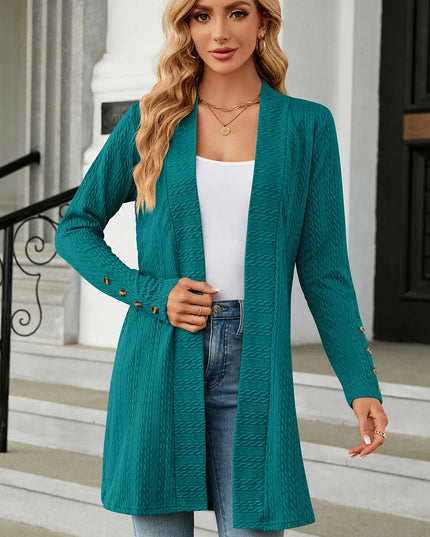 Open Front Long Sleeve Cardigan Turquoise
