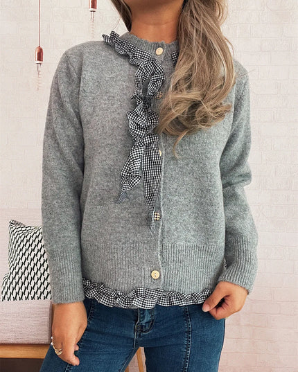 Ruffle Trim Gingham Cardigan